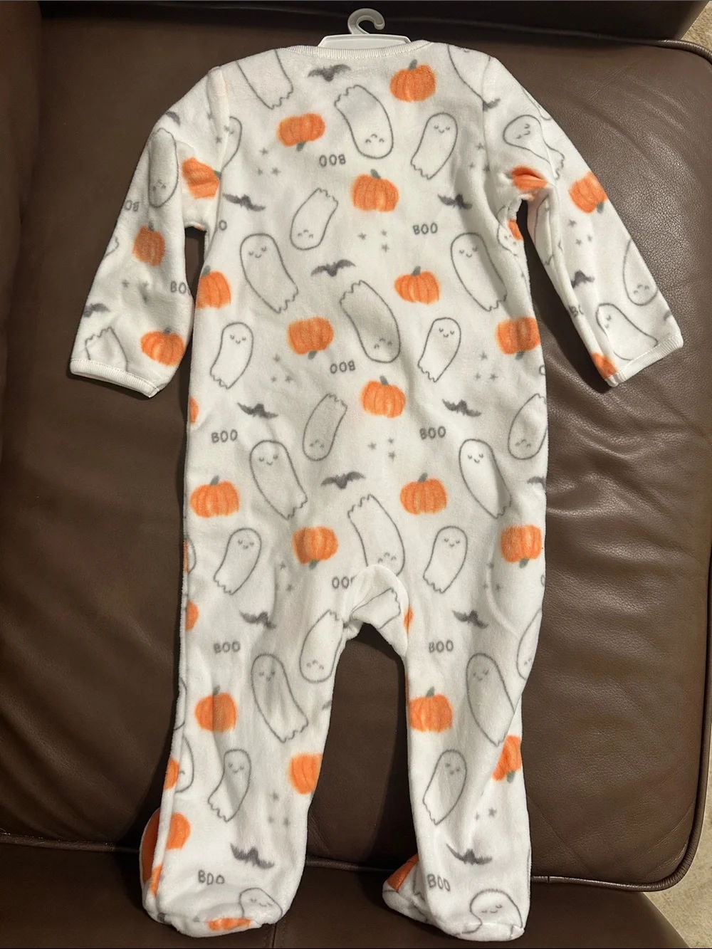 Carter's White & Orange Ghost and Pumpkin Footed One-Piece Set